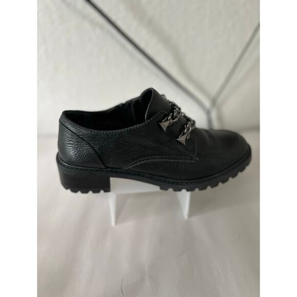 Chain Lug Chunky Loafers Women 7.5 Schutz Black Leather Sole Platform Shoes Edgy - Picture 4 of 10